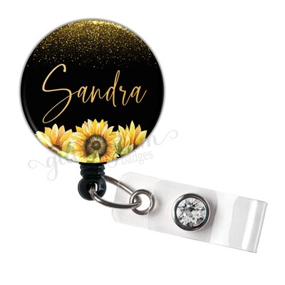 Sunflower ID Badge Reel, Personalized Flower Badge Card Holder, Sunflower Badge Holder, Flower Retractable Badge Reel - GG6023 - image1